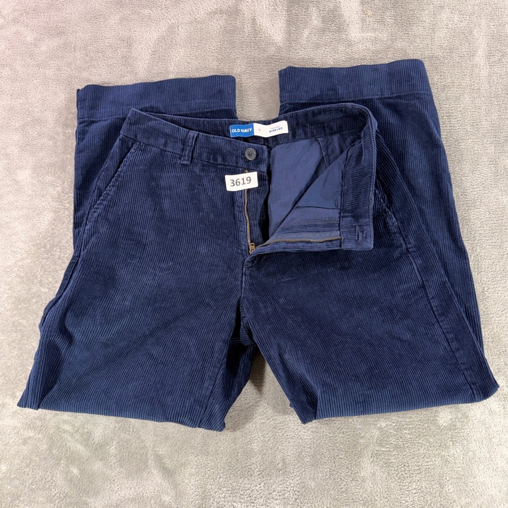 Old Navy Wide Leg Pants Womens 6 Navy Blue High Rise Corduroy Trousers
